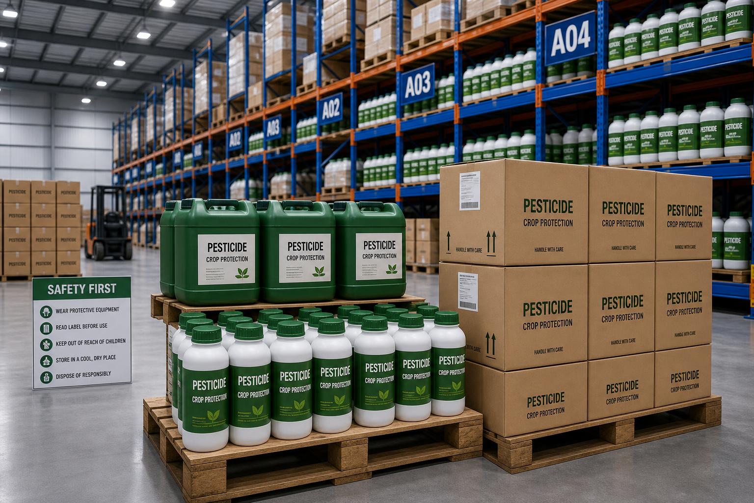 Organized agrochemical packaging warehouse